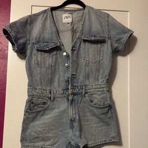 Zara Faded Blue Denim Jumpsuit